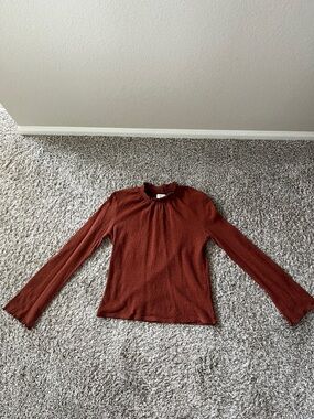 Madewell Rust Long Sleeve Ruffle-Neck Top